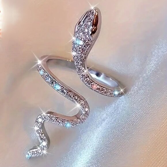 Lab-Grown Diamond 14 Carat Gold Snake Ring - Picture 1 of 5